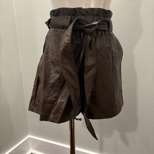 Papermoon Women's Faux Leather Brown Shorts.